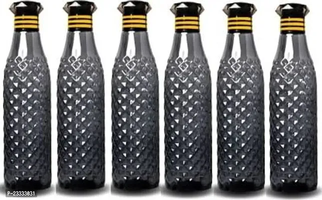 Crystal Diamond Texture Plastic Water Bottle For Fridge For Home For Office With BPA Free And Leak Free 1000 Ml Black (Pack Of 6)-thumb0
