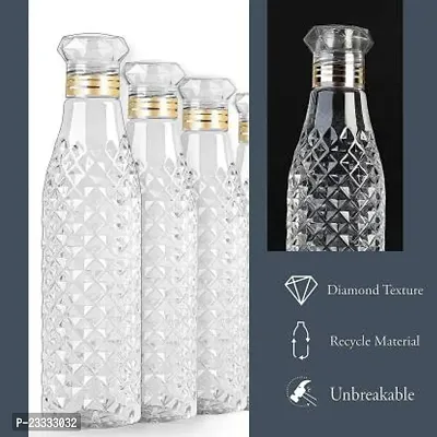 Crystal Diamond Texture Plastic Water Bottle For Fridge For Home For Office With BPA Free And Leak Free 1000 Ml White (Pack Of 6)-thumb2