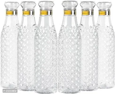Crystal Diamond Texture Plastic Water Bottle For Fridge For Home For Office With BPA Free And Leak Free 1000 Ml White (Pack Of 6)-thumb0