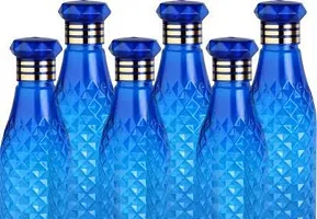 Crystal Diamond Texture Plastic Water Bottle For Fridge For Home For Office With BPA Free And Leak Free 1000 Ml Blue (Pack Of 6)-thumb1