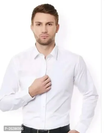 Stylish White Cotton Long Sleeve Solid Formal Shirt For Men-thumb0