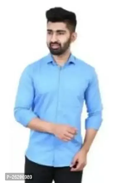 Stylish Blue Cotton Long Sleeve Solid Formal Shirt For Men