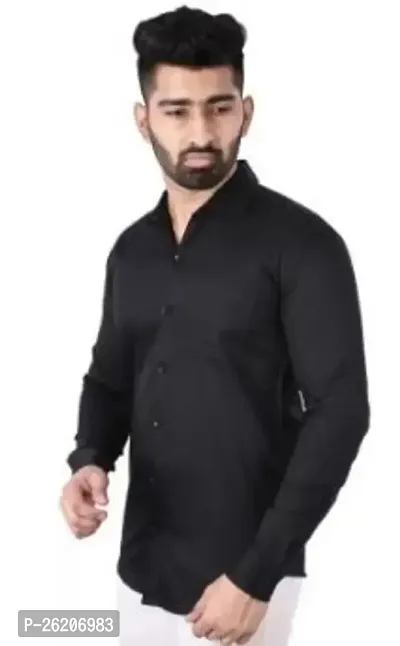 Stylish Black Cotton Long Sleeve Solid Formal Shirt For Men