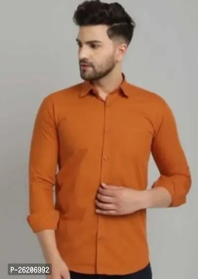 Stylish Orange Cotton Long Sleeve Solid Formal Shirt For Men-thumb0