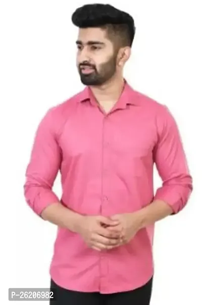 Stylish Pink Cotton Long Sleeve Solid Formal Shirt For Men-thumb0
