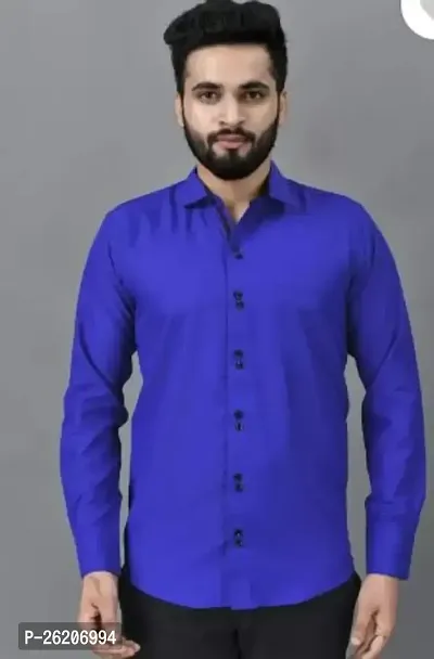 Stylish Blue Cotton Long Sleeve Solid Formal Shirt For Men