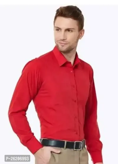 Stylish Red Cotton Long Sleeve Solid Formal Shirt For Men