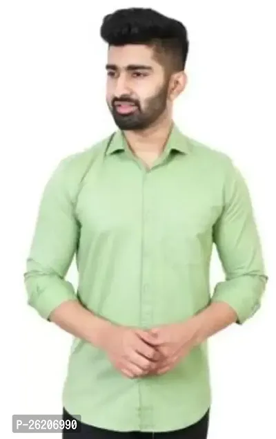 Stylish Green Cotton Long Sleeve Solid Formal Shirt For Men