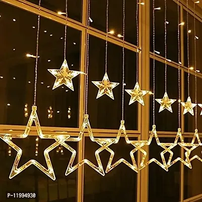 12 Stars Curtain String Lights, Window Curtain Hanging Light with 8 Flashing Modes Decoration for Diwali, Christmas, Wedding, Party, Home, Patio Lawn, Warm White --thumb0