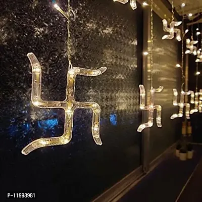 12 Swastik Om String 6+6 Swastik Om 138 LED Star Lights, Curtain String Lights for Bedroom with 8 Lighting Modes,Waterproof Window Lights Decorations, Garden Decorations Lights-thumb3