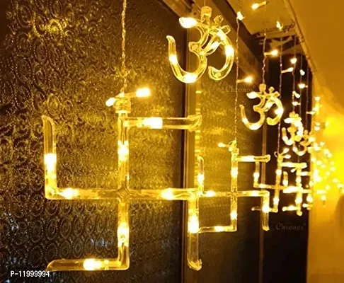 Swastik Om Curtain Warm White String Lights 6 Swastik 6 Om 114 LED 3 Meter Window Curtain Lights with 8 Flashing Modes for Indoor Outdoor Decorati-thumb4