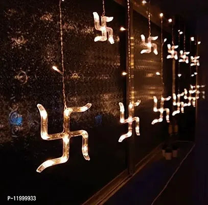 Swastik Om Curtain Warm White String Lights 6 Swastik 6 Om 114 LED 3 Meter Window Curtain Lights with 8 Flashing Modes for Indoor Outdoor Decorati-thumb0