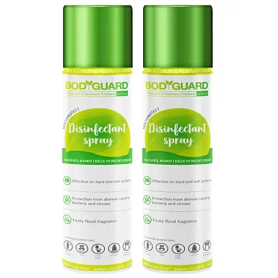 BodyGuard Multipurpose Alcohol Based Disinfectant Spray - 300 ml (2 Pack) , Kills 99.9% Of Germs