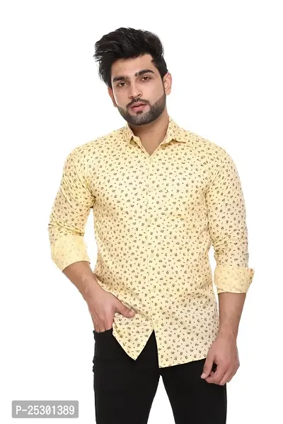 5AM | Cotton Blend Full Sleeves Printed Shirt | for Men  BOY | Pack of 1 (Medium, Yellow)-thumb0