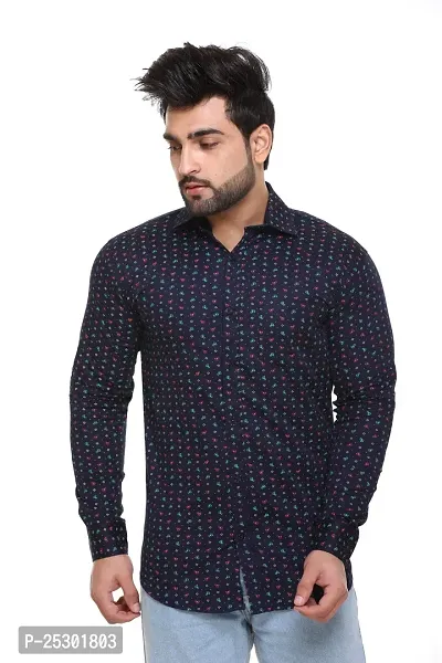 5AM | Cotton Blend Full Sleeves Printed Shirt | for Men  BOY | Pack of 1 (Medium, Dark Blue)-thumb3