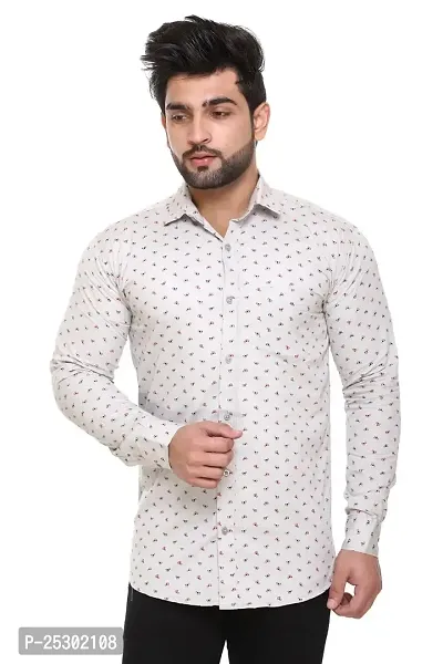 5AM | Cotton Blend Full Sleeves Printed Shirt | for Men  BOY | Pack of 1 (XX-Large, Off White)