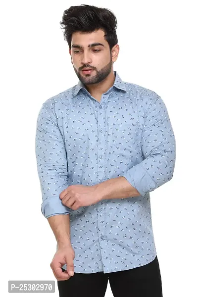5AM | Cotton Blend Full Sleeves Printed Shirt | for Men  BOY | Pack of 1 (Large, Sky Blue)-thumb3