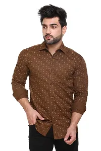 5AM | Cotton Blend Full Sleeves Printed Shirt | for Men  BOY | Pack of 1 (Medium, Brown)-thumb2