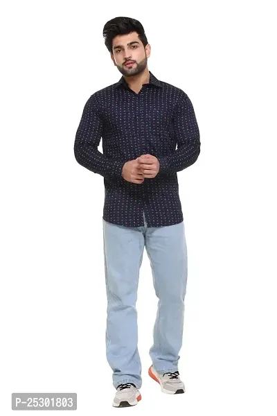 5AM | Cotton Blend Full Sleeves Printed Shirt | for Men  BOY | Pack of 1 (Medium, Dark Blue)-thumb4