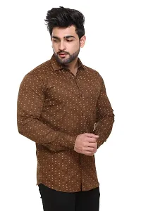 5AM | Cotton Blend Full Sleeves Printed Shirt | for Men  BOY | Pack of 1 (Medium, Brown)-thumb1