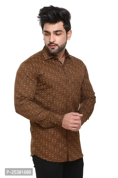 5AM | Cotton Blend Full Sleeves Printed Shirt | for Men  BOY | Pack of 1 (Medium, Brown)-thumb2