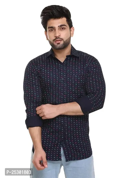 5AM | Cotton Blend Full Sleeves Printed Shirt | for Men  BOY | Pack of 1 (Medium, Dark Blue)-thumb0