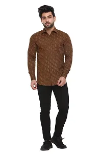 5AM | Cotton Blend Full Sleeves Printed Shirt | for Men  BOY | Pack of 1 (Medium, Brown)-thumb3