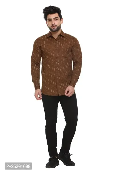 5AM | Cotton Blend Full Sleeves Printed Shirt | for Men  BOY | Pack of 1 (Medium, Brown)-thumb4