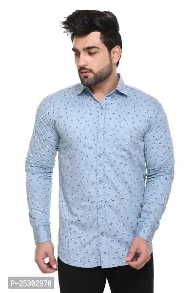 5AM | Cotton Blend Full Sleeves Printed Shirt | for Men  BOY | Pack of 1 (Large, Sky Blue)