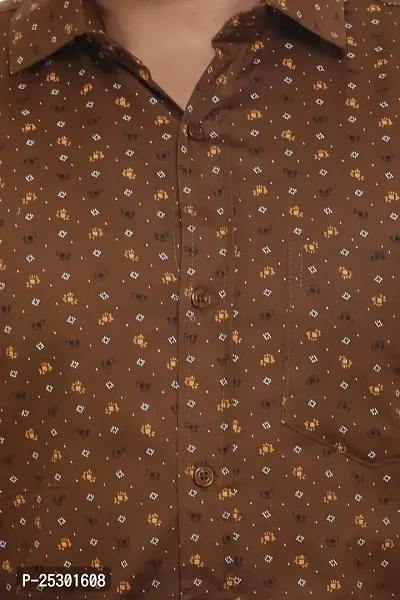 5AM | Cotton Blend Full Sleeves Printed Shirt | for Men  BOY | Pack of 1 (Medium, Brown)-thumb5