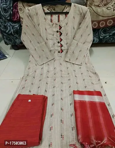 A-Line   Cotton Kurta Bottom Dupatta Set For Women-thumb0