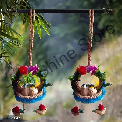 Home Deacute;cor Artificial Hanging Jute Bird Nest Chidiyan Ka Ghosla for Balcony and Garden Decorative Showpiece Pack of 2-thumb0