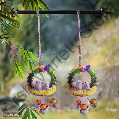 Home D&eacute;cor Artificial Hanging Jute Bird Nest Chidiyan Ka Ghosla for Balcony and Garden Decorative Showpiece Pack of 2