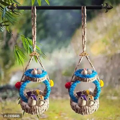 Home Deacute;cor Artificial Hanging Jute Bird Nest Chidiyan Ka Ghosla for Balcony and Garden Decorative Showpiece Pack of 2