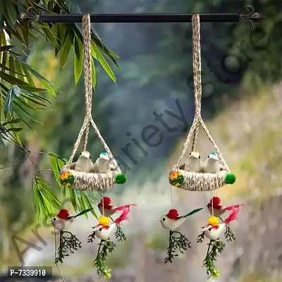 Home Deacute;cor Artificial Hanging Jute Bird Nest Chidiyan Ka Ghosla for Balcony and Garden Decorative Showpiece Pack of 2