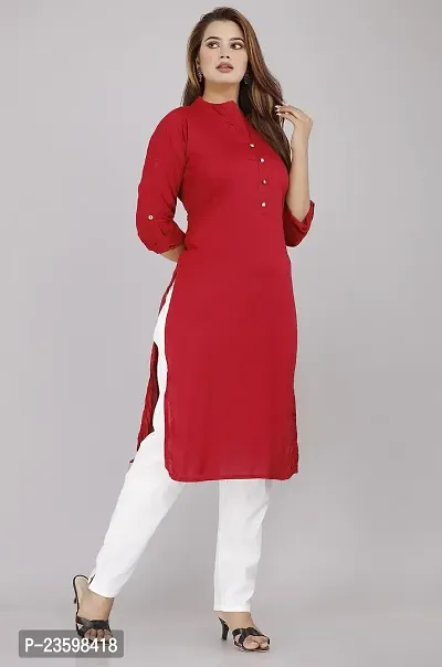 PRAYAN Women's Rayon Straight Kurta Ethinc Dress (Maroon_ Medium)-thumb3