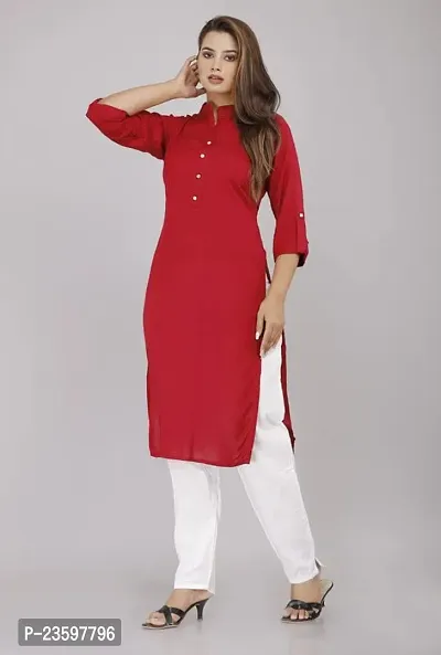 PRAYAN Women's Rayon Solid Plain Straight Kurti-thumb3