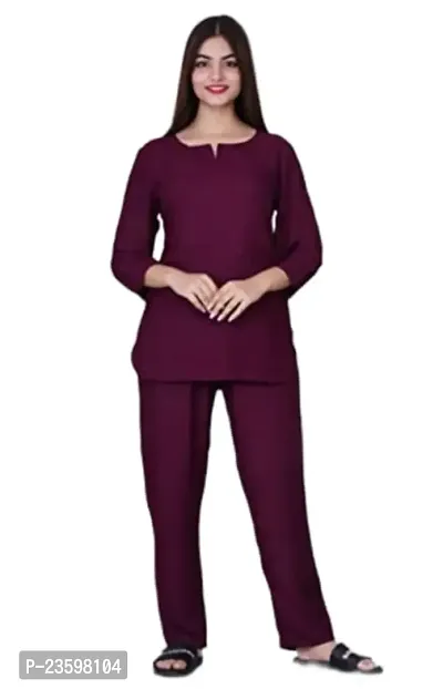 PRAYAN Women's Cotton Solid Night Suit Set of Shirt  Pyjama-thumb0