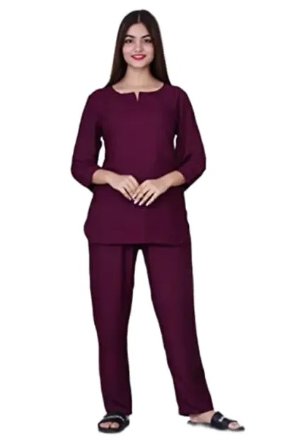 PRAYAN Women's Cotton Solid Night Suit Set of Shirt & Pyjama