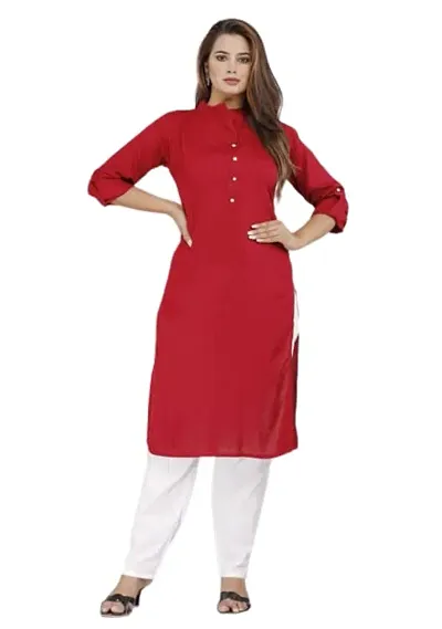 PRAYAN Women's Rayon Solid Plain Straight Kurti