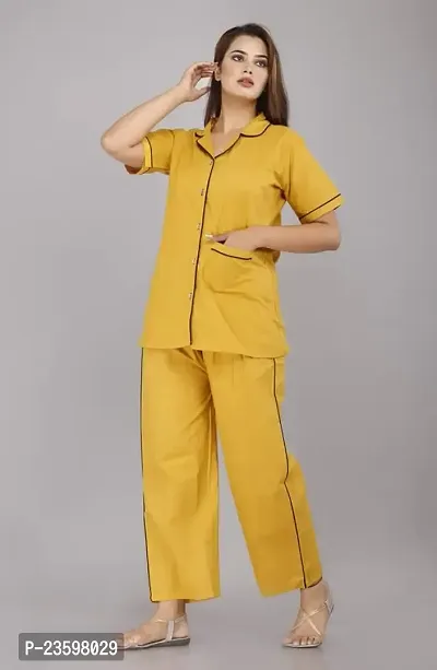 PRAYAN Women's Cotton Solid Night Suit Set of Shirt  Pyjama-thumb3