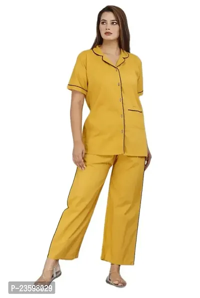 PRAYAN Women's Cotton Solid Night Suit Set of Shirt  Pyjama-thumb0