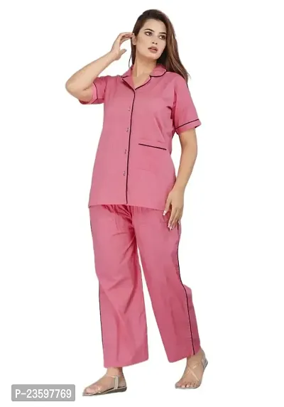 PRAYAN Women's Cotton Solid Night Suit Set of Shirt  Pyjama