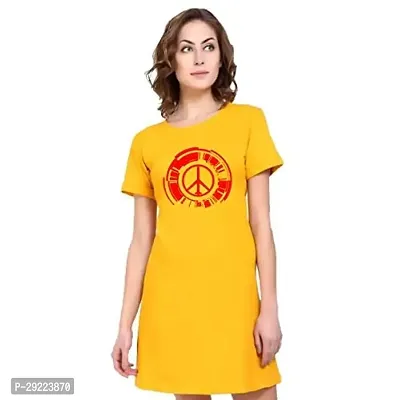 Stylish Yellow Cotton Blend Printed T-shirt Dress For Women