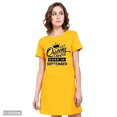 Stylish Yellow Cotton Blend Printed T-shirt Dress For Women