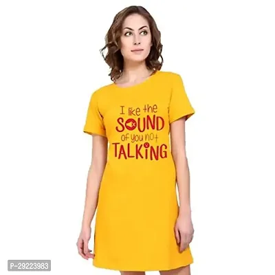 Stylish Yellow Cotton Blend Printed T-shirt Dress For Women