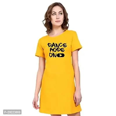 Stylish Yellow Cotton Blend Printed T-shirt Dress For Women