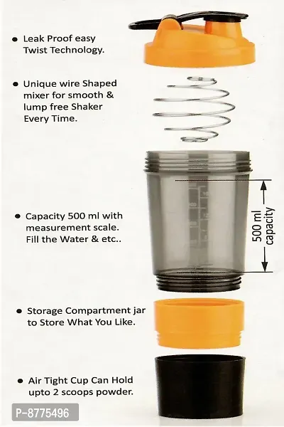 Trendy Shaker Bottle With Blend Spring 500 Ml With 1 Small Jar  Cup Joined (1Pcs)-thumb2