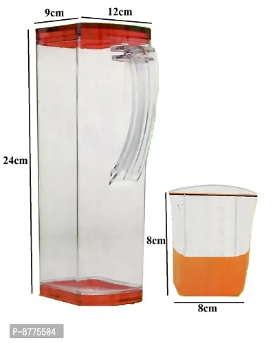 Trendy Square Plastic Orange Jug With 6 Pcs Glass Set Capacity 2000 Ml-thumb2