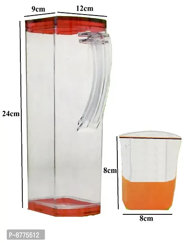 Trendy 2 Square Unbreakable Plastic Stylish Jug With 12 Pcs Glass Set Capacity 2000 Ml-thumb2